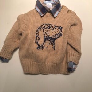 Janie and Jack crew Sweater with Dog Design and matching button down